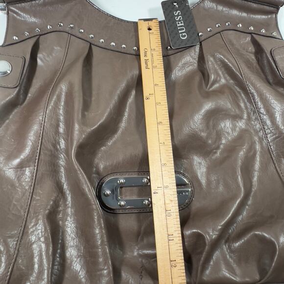 Guess Taupe Brown Large Hobo Metal Studded Distressed Leather Tote Vintage Y2K - Picture 11 of 16